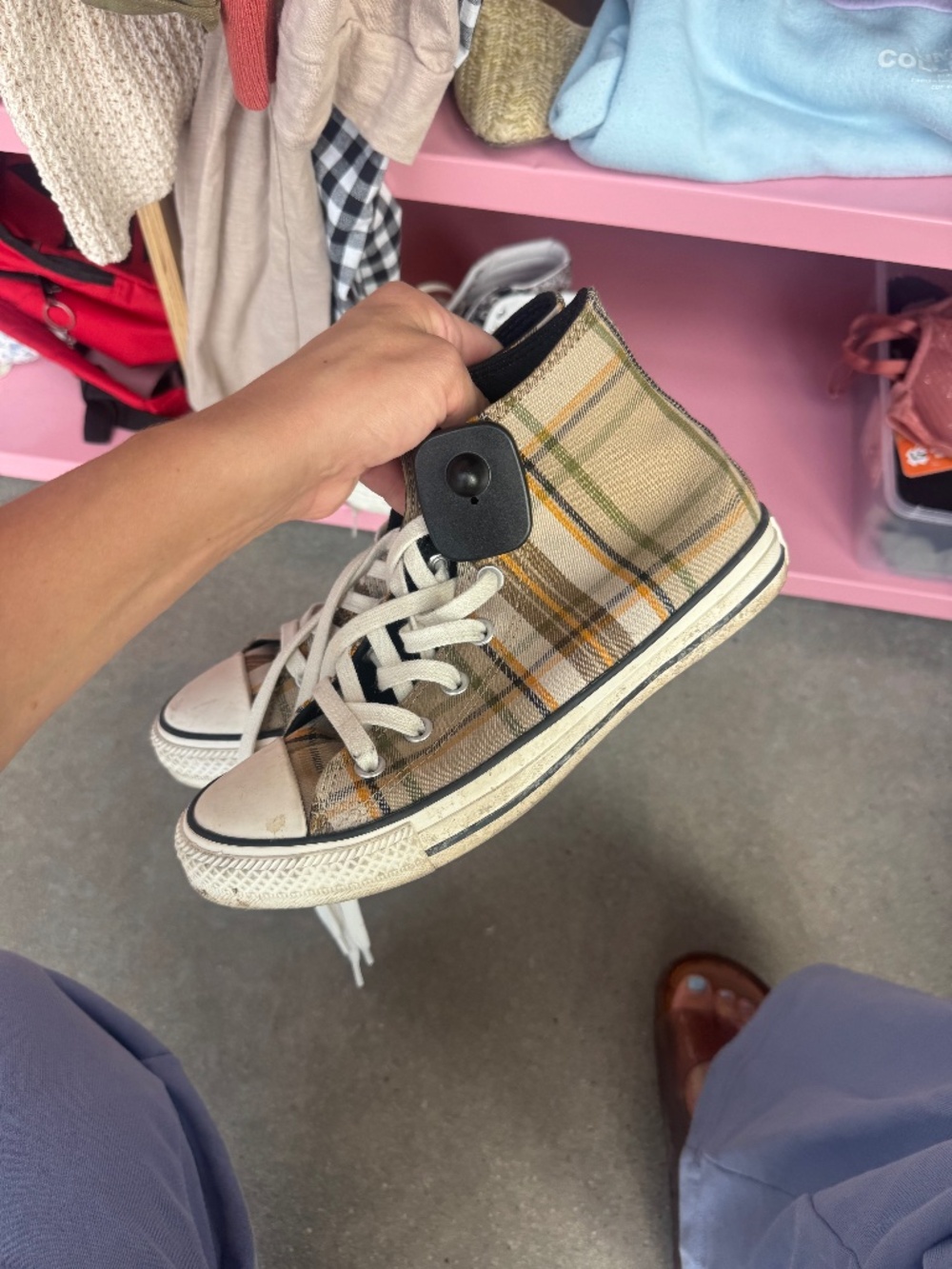 Converse Chuck Taylor All Star Plaid High Top Sneakers Tan Check